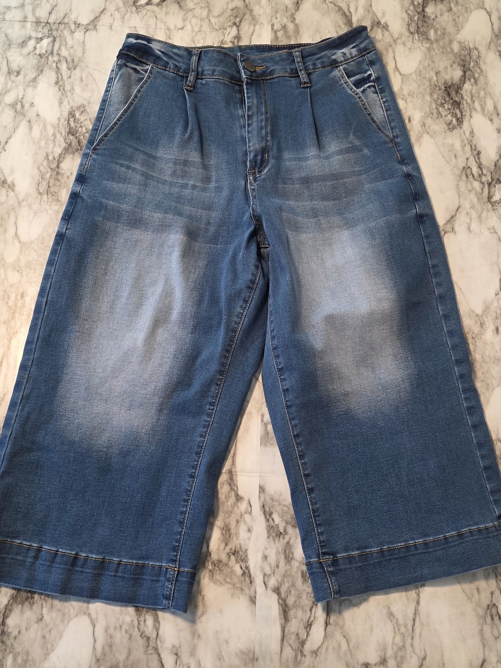roswear Women's Wide Leg Capri Pants Stretchy High Waisted Jeans